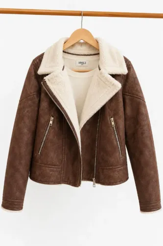 Jaqueta Aviador Feminina Peluciada Marrom Inverno