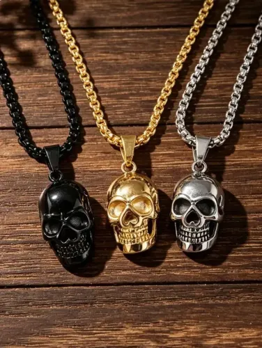 Colar de Metal de Caveira de Halloween 