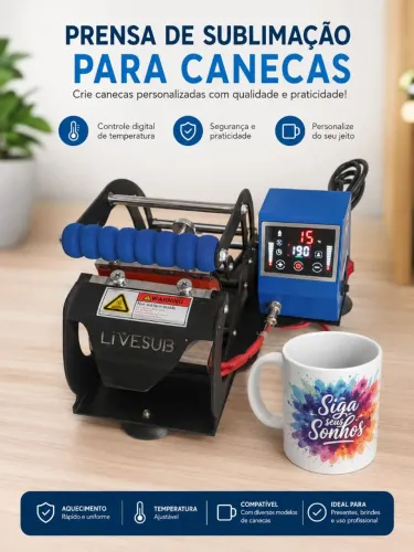 Prensa Térmica para caneca sublimação, Digital Toutch scren