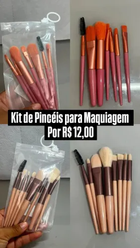 Kit de Pincéis para Maquiagem com 7 Peças | Rosa ou Bege | R$ 12,00 ?