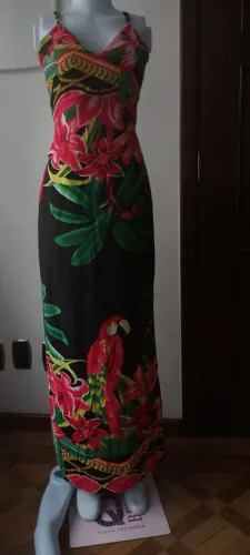 Vestido longo estampado tecido viscose