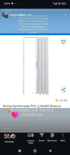 Porta sanfonada para banheiro, tamanho 2,10x60