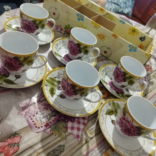 Conjunto de xícaras de café grande Floral Bom Gourmet