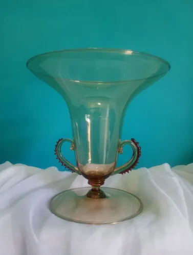 Antigo Vaso / centro de mesa em murano Venini na cor âmbar- Itália 