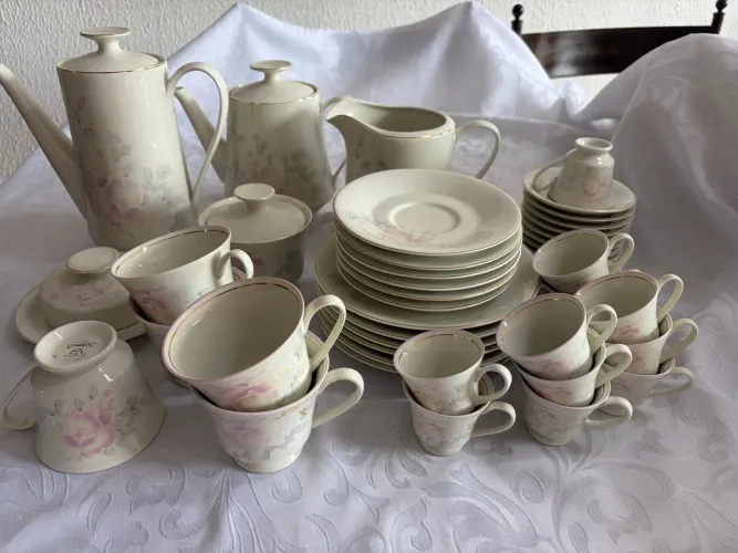 Jogo de Chá e Café Porcelana Schmidt Ivory China Original