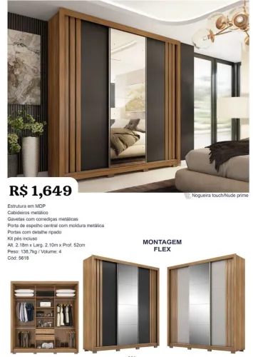 Guarda Roupa Casal 2,10m com espelho