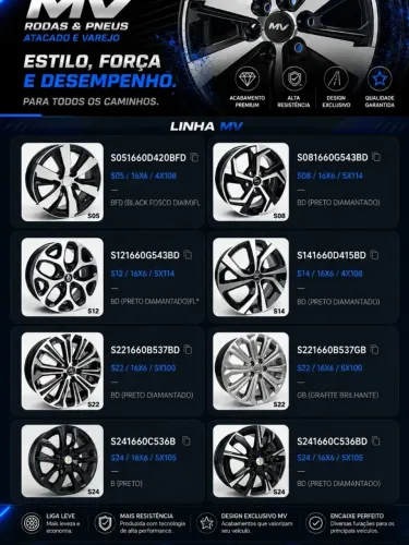 JOGO DE RODAS ARO 16 4x108, 5x100, 5x105 e 5x114