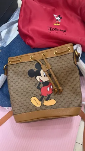 Bolsa de couro legítimo modelo bucket saco italiana Gucci mickey disney 