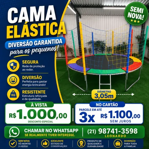 Cama elástica de 3,05cm. Semi nova.