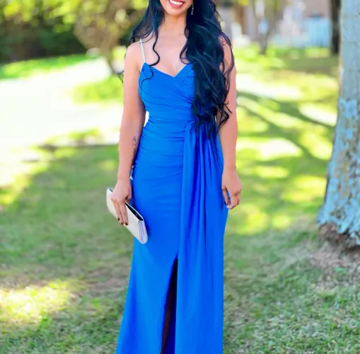 Vestido de Festa Longo Azul Royal Elegante 