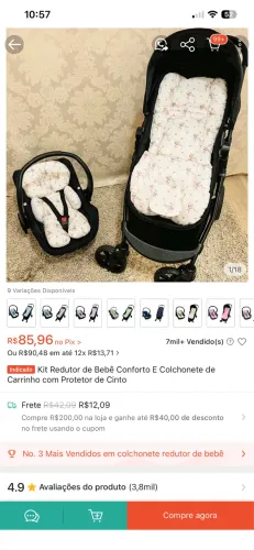 Kit Redutor de Bebê Conforto E Colchonete de Carrinho com Protetor de Cinto