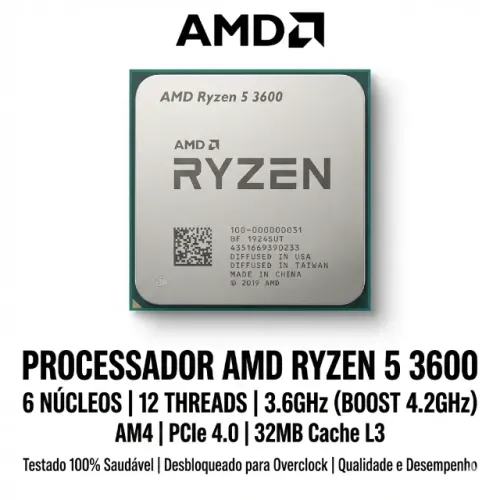 Processador gamer AMD Ryzen 5 3600 de 6 núcleos e 4.2GHz de frequência