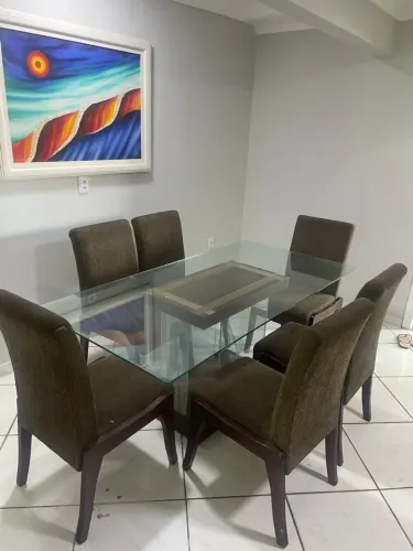 Mesa de jantar 6 cadeiras vidro temperado