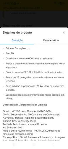 Bicicleta aro 29 freio hidráulico quadro 21"