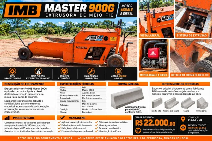 Extrusora de Meio-Fio IMB Master 900G - Motor Agrale Diesel
