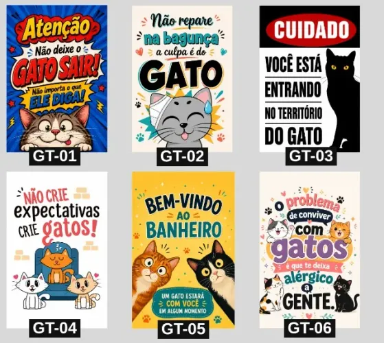 Placa Decorativa em MDF 18x27 cm com frases divertidas de Gatos