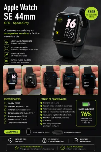 Apple Watch SE 44mm GPS - Space Gray | Excelente Estado