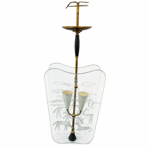 Lustre Vintage em Metal Dourado e Vidro Decorado - Design Retrô