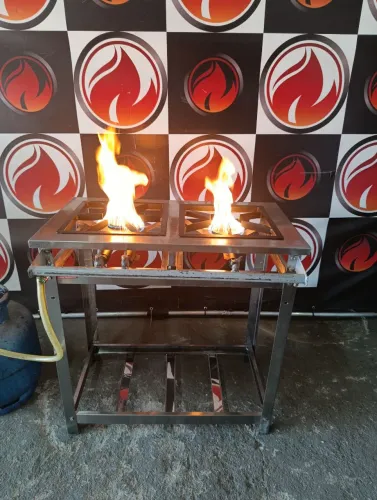 Fogão 2 bocas industrial todo no aço inox 1 queimador simples 1 queimador duplo
