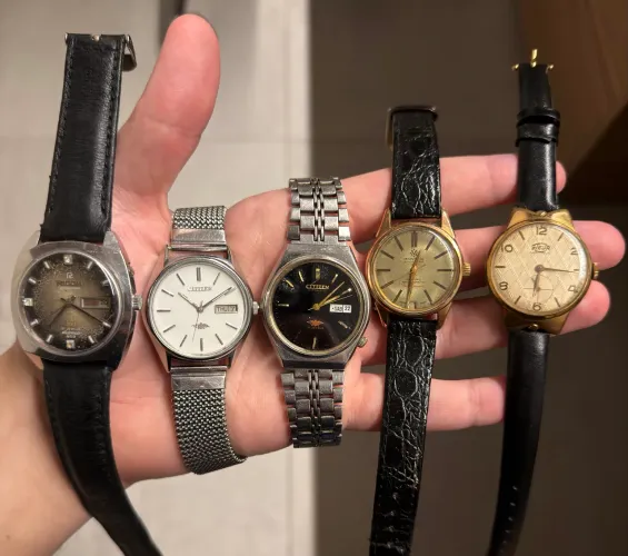 Coleção de 5 relógios vintage suíços e japoneses