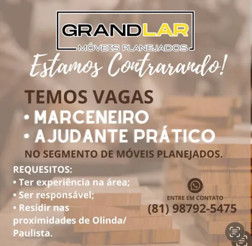 Vaga para marceneiro e ajudante