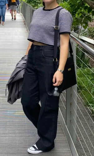 Calça cargo wide feminina Dzarm jeans preta