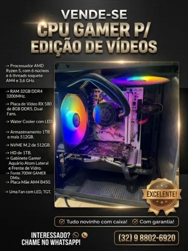 PC Gamer Pra Edição Vídeos e Todos os Jogos. Ryzen 5 e 32GB RAM DDR4