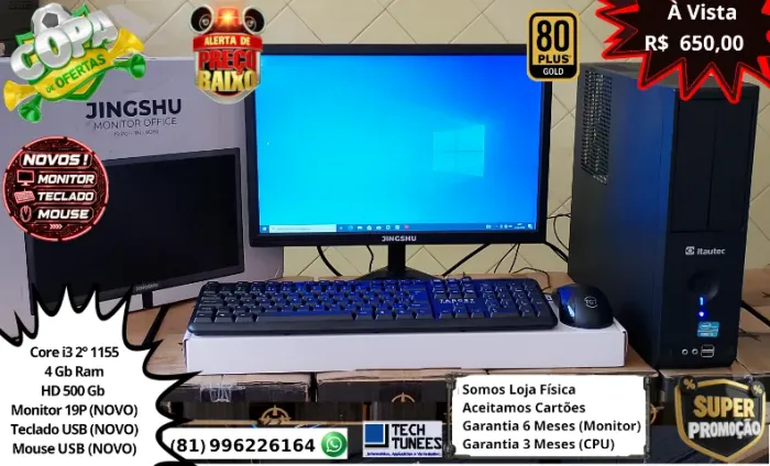 PC Computador Completo Core I3 - (4 Gb Ram-SSD 128Gb ou HD 500Gb) - MONITOR 19 NOVO !!
