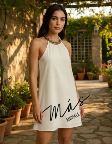 Vestido Curto Animale Off White Correntes Metálicas Grife