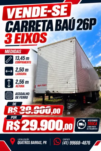 CARRETA BAÚ 26 PALLETS