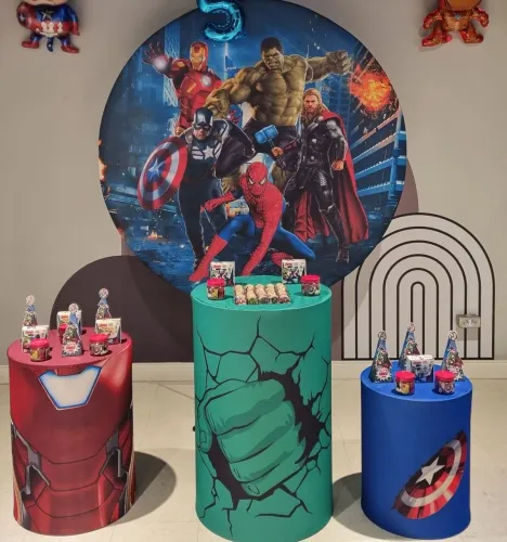 Decoração Festa Capa cilindro e painel vingadores