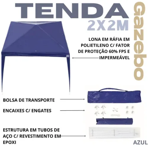 TENDA GAZEBO BARRACA 2X2M BELFIX EM TECIDO RÁFIA CORES AZUL LISA OU BRANCA LISA FPS UV 60%