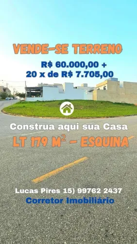 Terreno de esquina, entrada de R$ 60.000,00 + transferência de parcelas no Horto Villagio