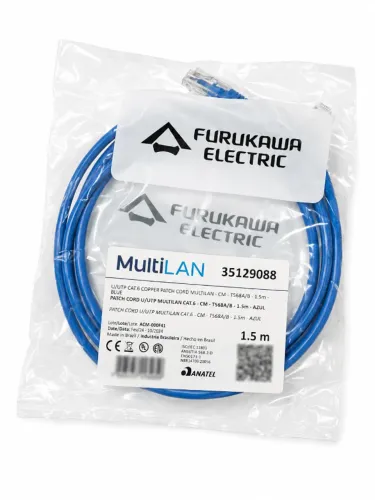 Lote 20 Patch Cords Furukawa CAT6 1,5m Azul - Novos