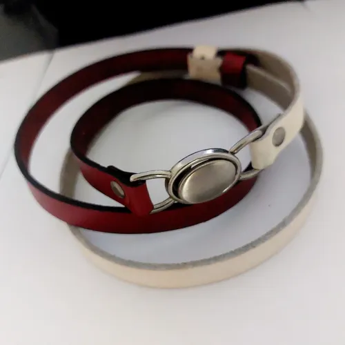 Cinto Couro Legítimo Branco e Vermelho