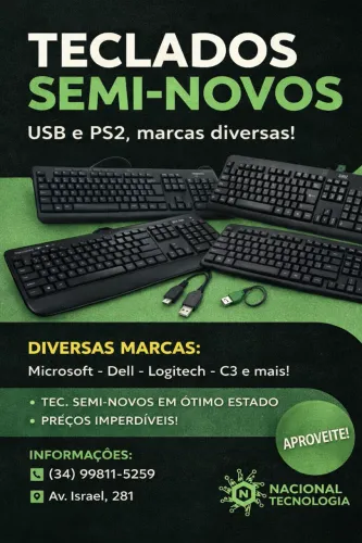 Teclados Semi-Novos, USB e PS2, Diversas marcas