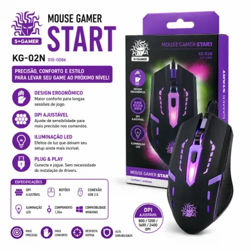 Mouse Gamer Start Precisão e Estilo