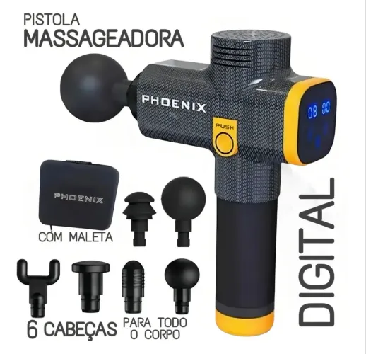 Massageador Pistola Terapia Phoenix A2 Digital 6c - Amarelo