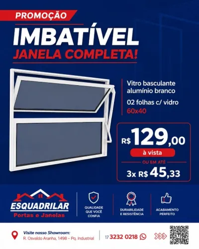 Vitro Basculante 60x40 Branco 2 Folhas com Vidro