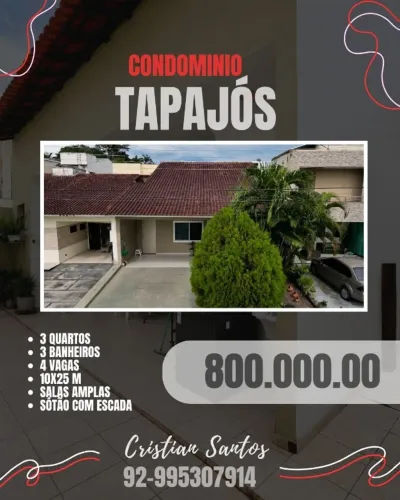 CASA CONDOMÍNIO TAPÁJOS 800MIL 250M²