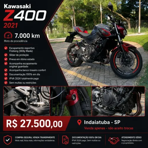 Kawasaki Z400 2021 | Apenas 7.000 km + Acessórios