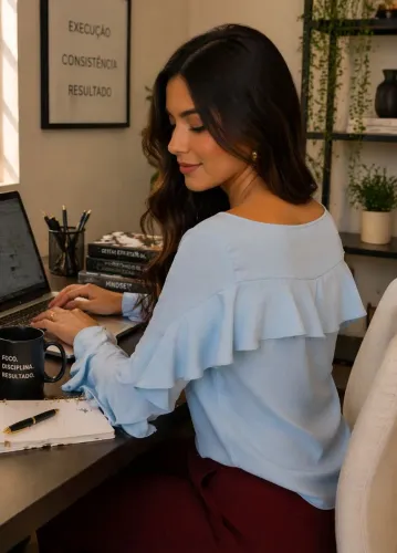 Linda blusa de outono/ inverno de manga comprida básica azul