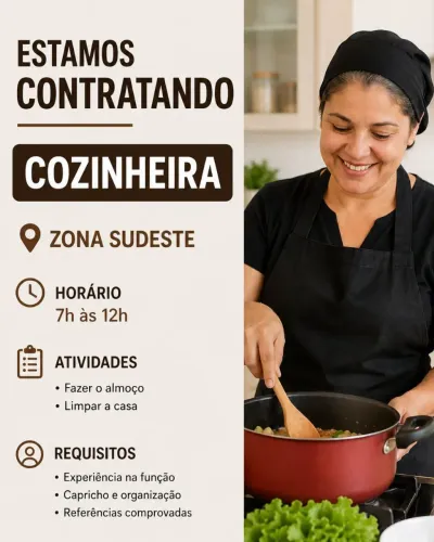 Procuro doméstica que saiba cozinhar.