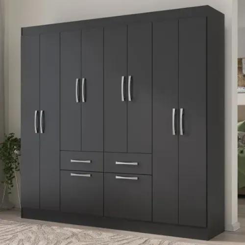 Guarda Roupa Solteiro Rubi 8 Portas cor Preto