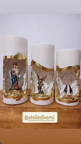 Vela perfumada oratório artesanal imagem nossa Senhora Aparecida e outros Santos