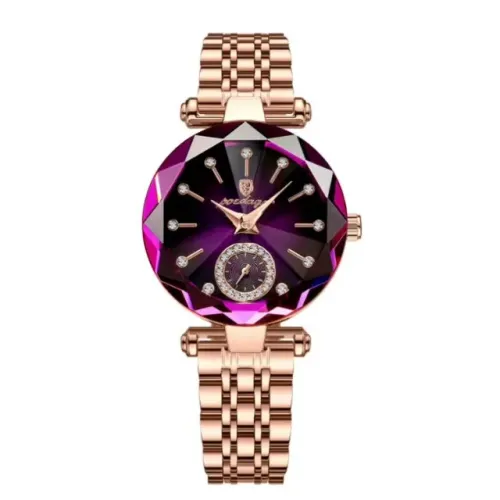 Relógio Poedagar Movimento Quartzo Feminino Casual Rosé Lilás Aço MD719 (Original)