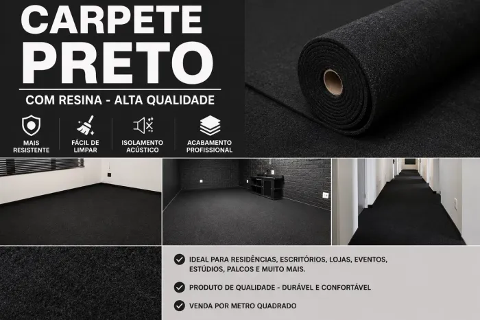 Vendo Carpete Autolour Preto Com Resina 30m² (3x10m) Novo