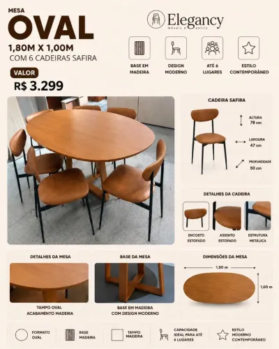 Mesa oval 6 lugares 