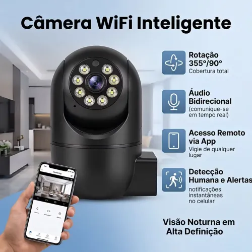 Câmera de Vigilância Tomada Wi-fi 360° Acesso Remoto Via Aplicativo no Celular
