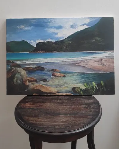 Pintura Óleo sobre Tela Paisagem Praia 70x50cm